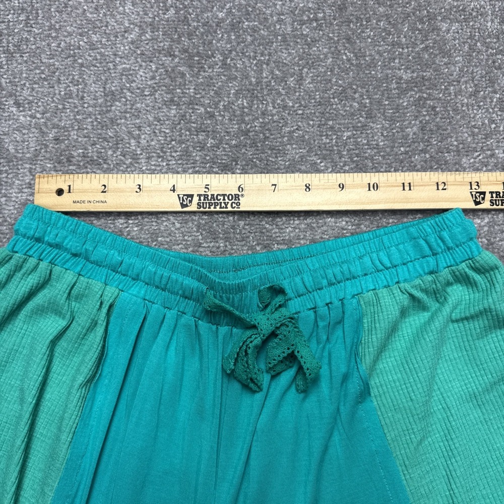 POL medium Boho Pants Green Colorblock Knit Wide Leg Flowy Hippie Soft - Picture 7 of 9